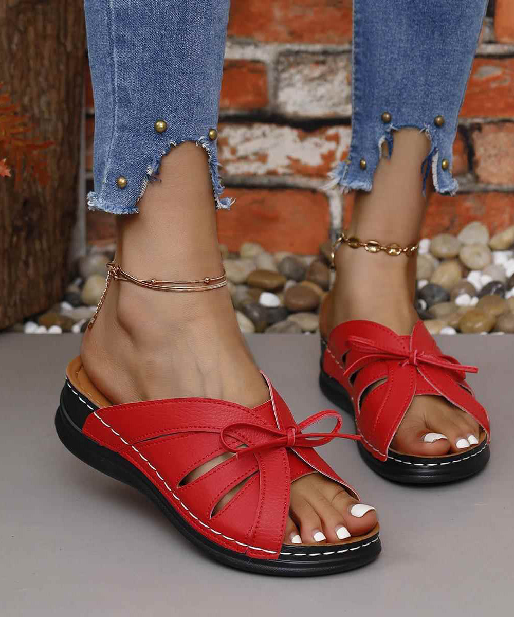 Splicing Wedge White Faux Leather Slide Sandals