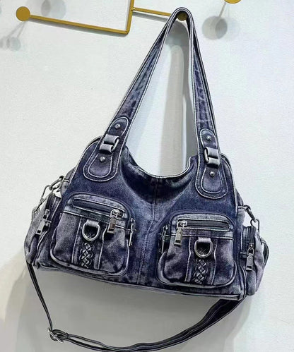 Art Blue Pockets Durable Denim Shoulder Bags