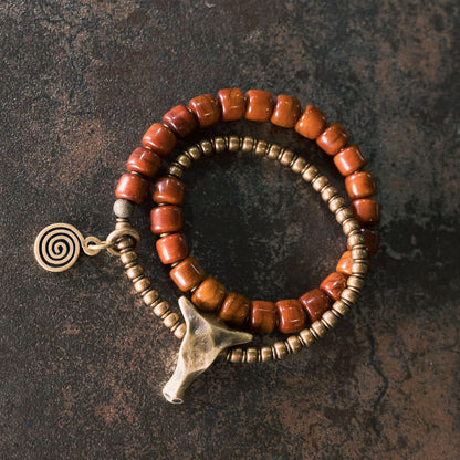 14cm Yak Bone Copper Double Wrap Strength Spiritual Bracelet