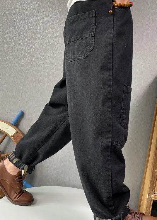 Fine Black Retro Patchwork Denim Pants Spring