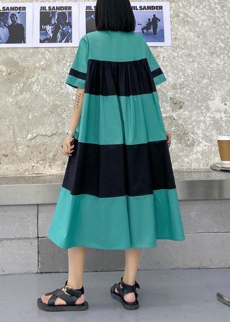 Handmade Blue Patchwork O-neck Party Summer Cotton Dress