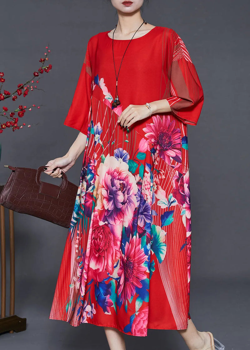 Italian Red Oversized Silk Dresses Summer