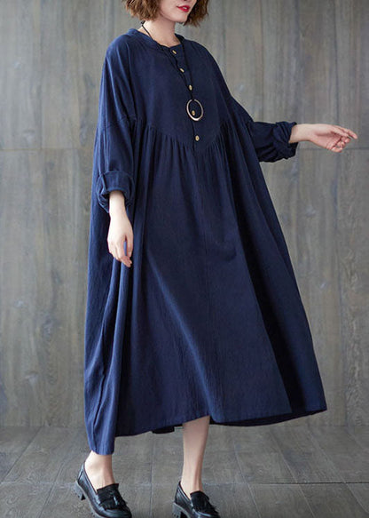 Blue Button Cotton Dress Spring