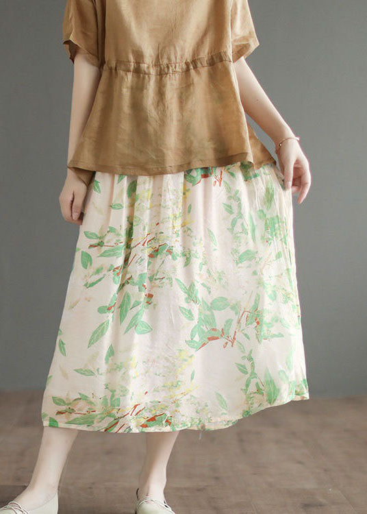 Organic Beige Wrinkled Print Cotton a Line Skirts Summer