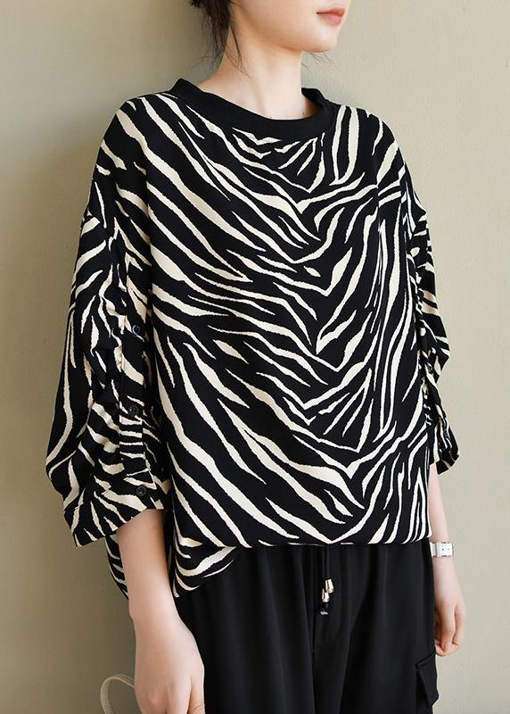 Black Striped Striped Spring Blouses
