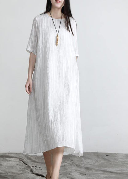 Blue Striped Pockets Robe Summer Cotton Dress