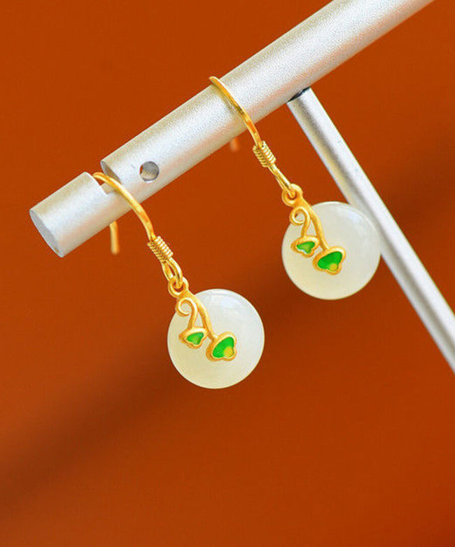 Gold Colour Inlaid Hetian Jade Drop Earrings