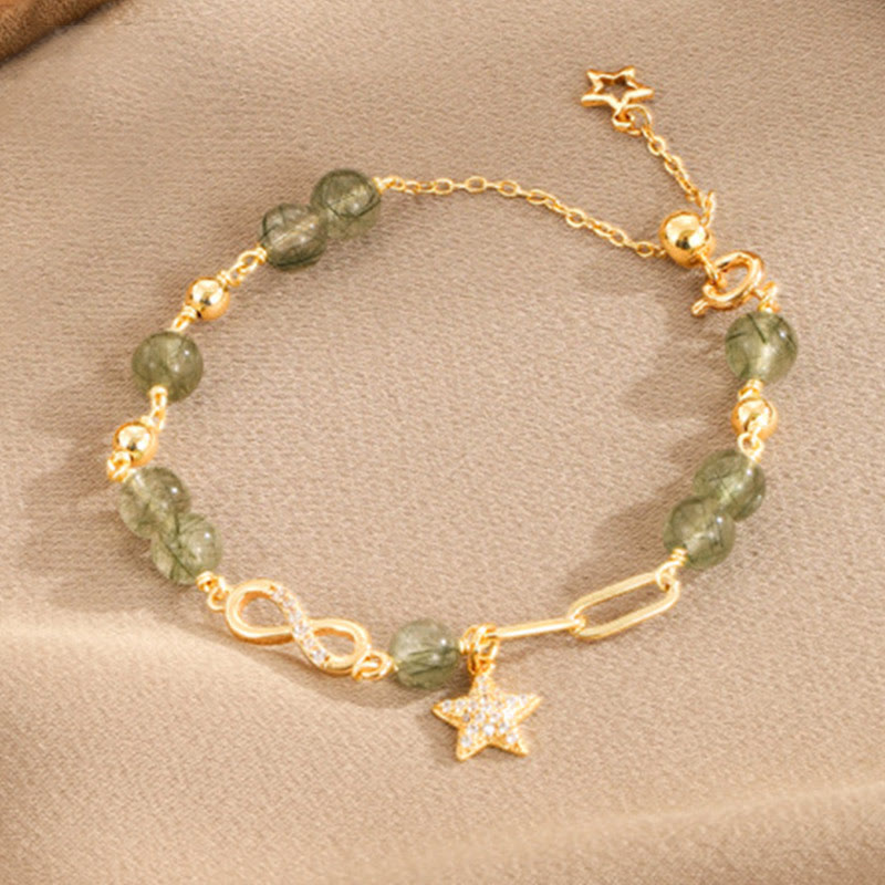 14k Gold Green Rutilated Quartz Spiritual Protection Bracelet