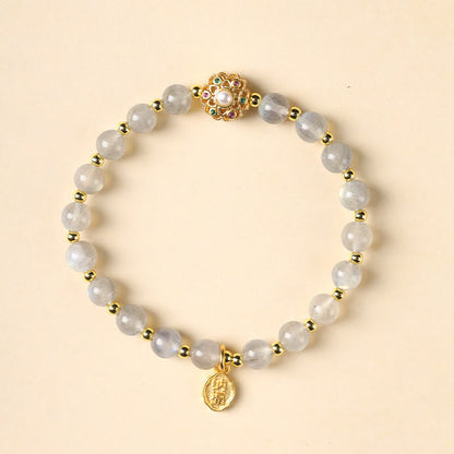14k Gold Strawberry Quartz Spiritual Bracelet With Fu Charm