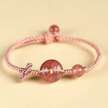 14mm Rose Quartz Positive Luck Bracelet With Peace Buckle