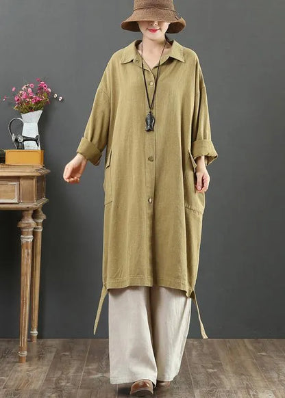 Lapel Pockets Spring Coat Khaki Clothing Outwear