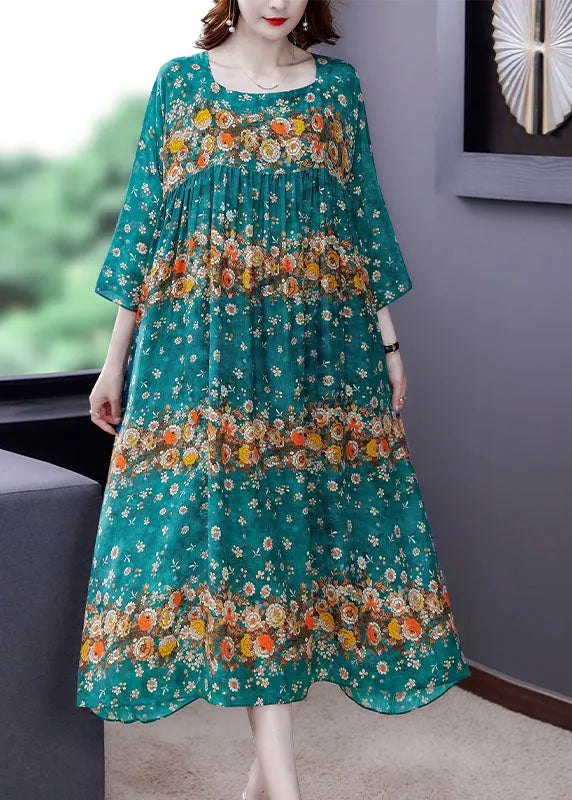Blue Patchwork Print Silk Dress Spring