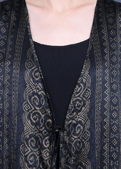 Diy Green Print Side Open Chiffon Loose Long Cardigans