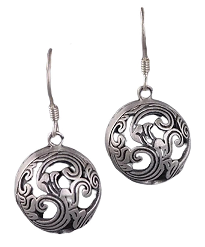 Silk Sterling Silver Auspicious Cloud Hollow Out Drop Earrings