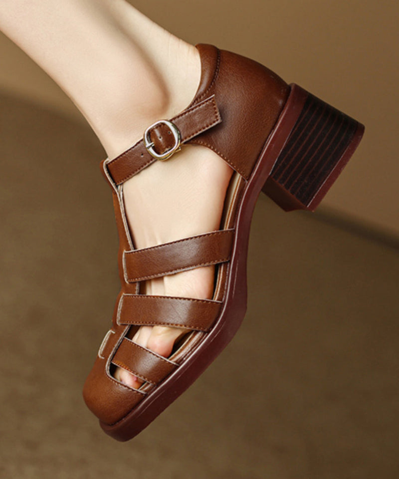 Black Classy Splicing Chunky Heel Hollow Out Sandals