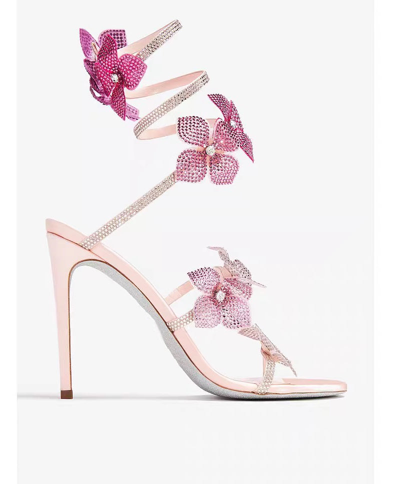 Sandals Stiletto Faux Leather Boutique Splicing Zircon