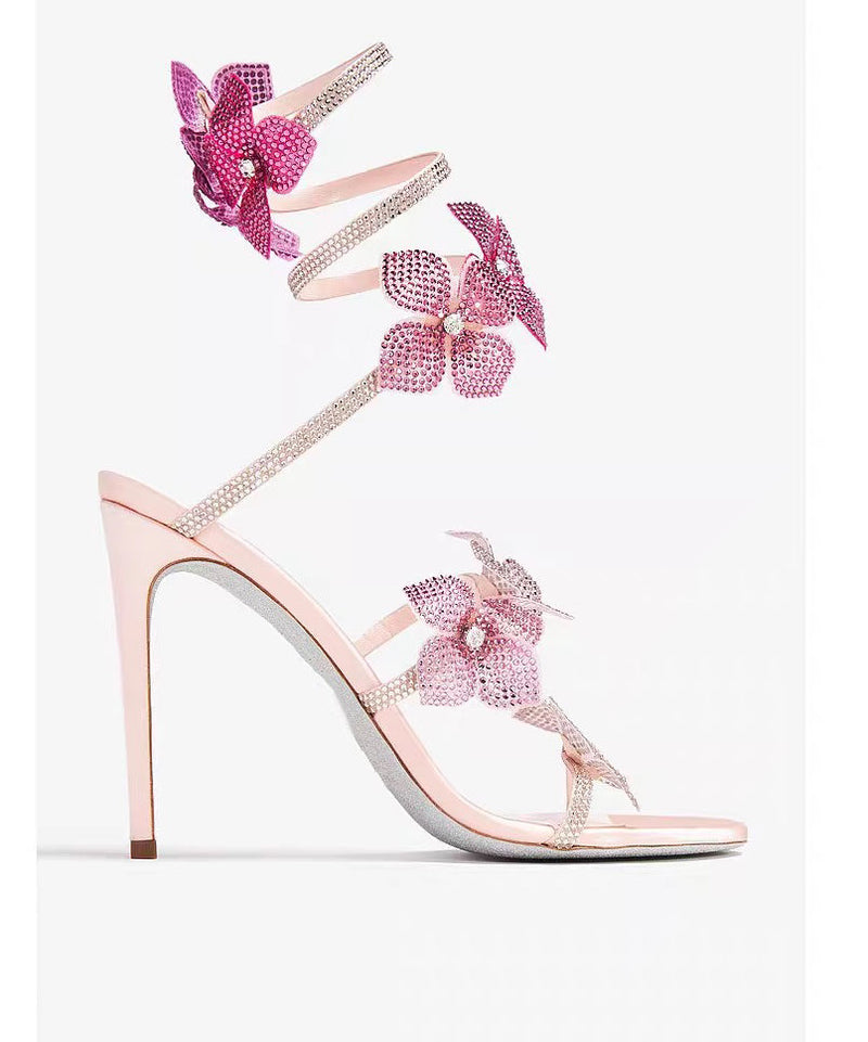 Sandals Stiletto Faux Leather Boutique Splicing Zircon