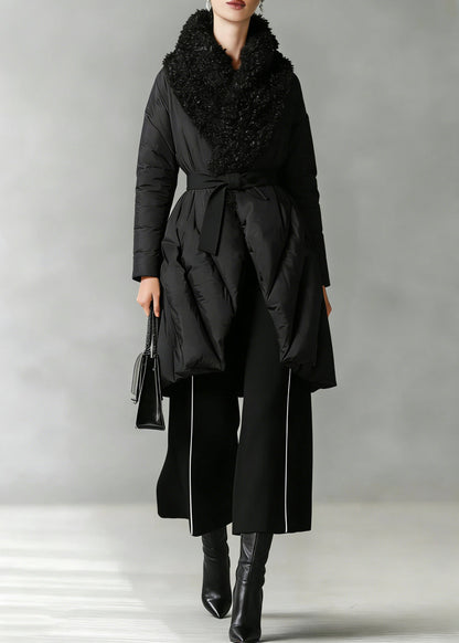 Art Black Patchwork Faux Fur Peter Pan Collar Cotton Winter Down Coat