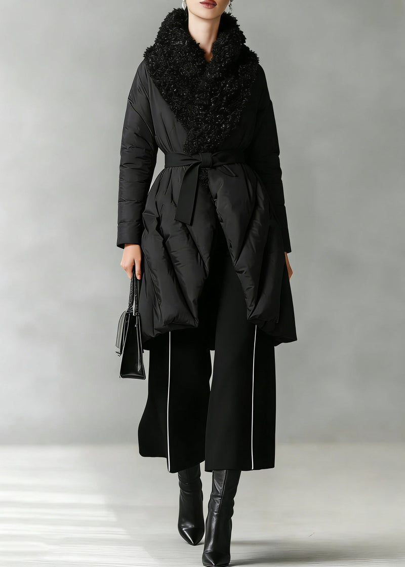 Art Black Patchwork Faux Fur Peter Pan Collar Cotton Winter Down Coat