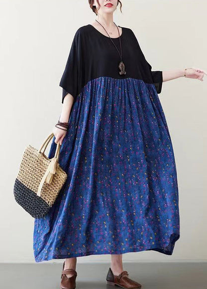 Purple Patchwork Wrinkled Maxi Dress Summer