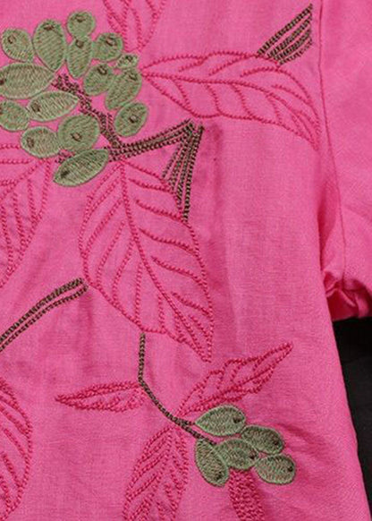 Boutique Rose Embroideried Cotton Shirts Short Sleeve