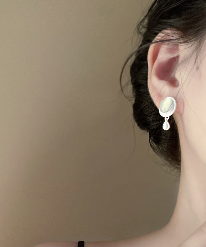Brief White Metal Water Drop Tassel Drop Earrings