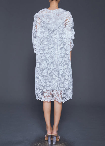 Italian White Embroideried Hollow Out Lace Upf 50+ Cardigan Summer