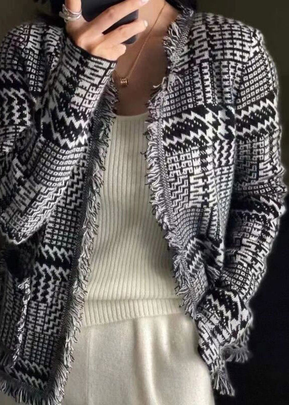 French Light Camel O-neck Tassel Woolen Cardigan Fall