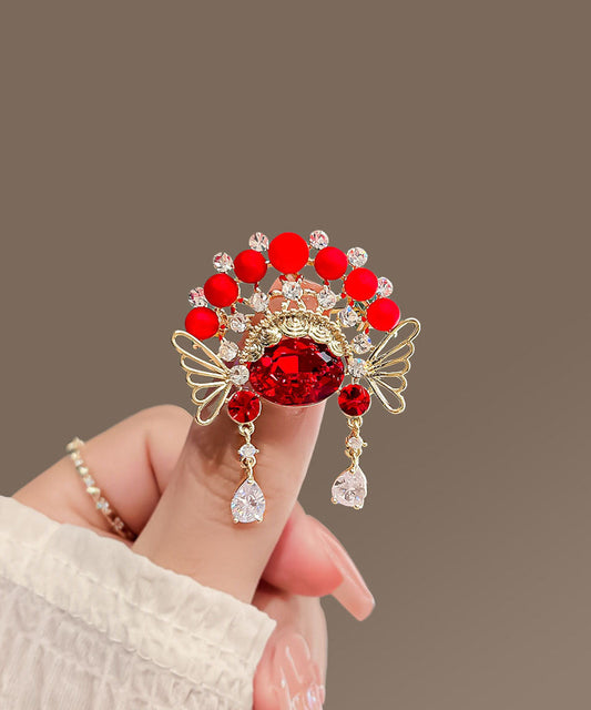 Red Copper Zircon Crystal Ball Huadan Brooches