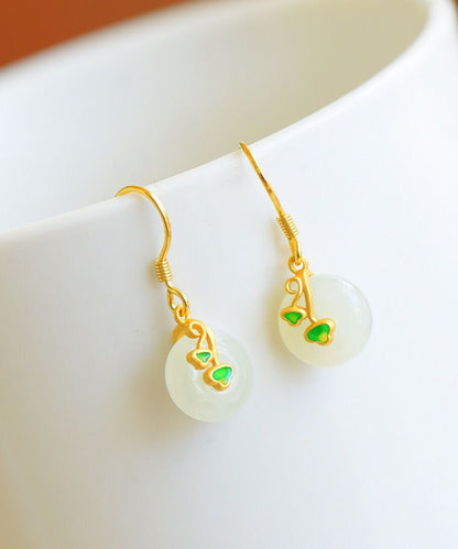 Gold Colour Inlaid Hetian Jade Drop Earrings