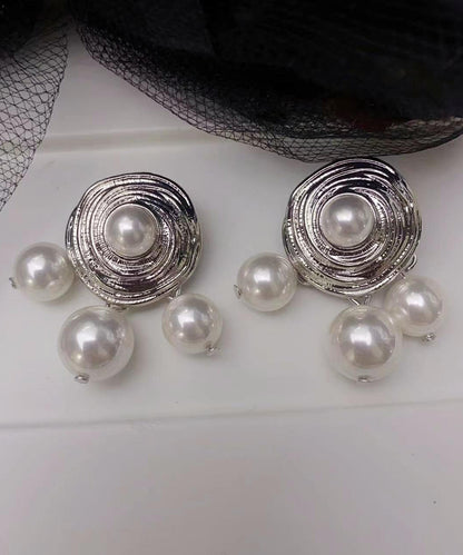 Modern Silk Copper Alloy Pearl Tassel Stud Earrings