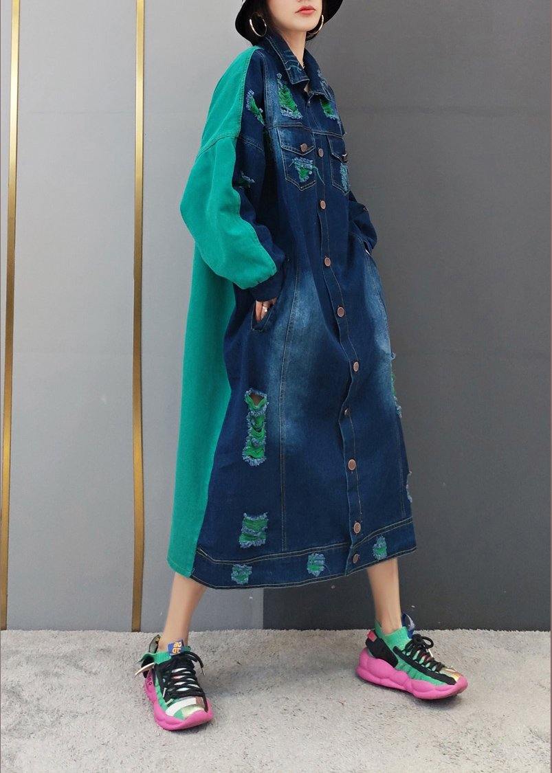 Green Quilting Clothes Lapel Hole Maxi Spring Dresses