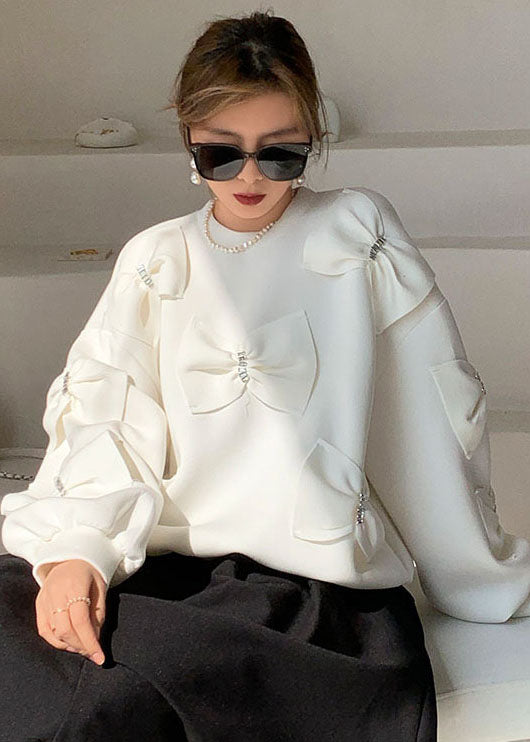 White Puff Sleeve Cotton Loose Sweatshirts Top Spring
