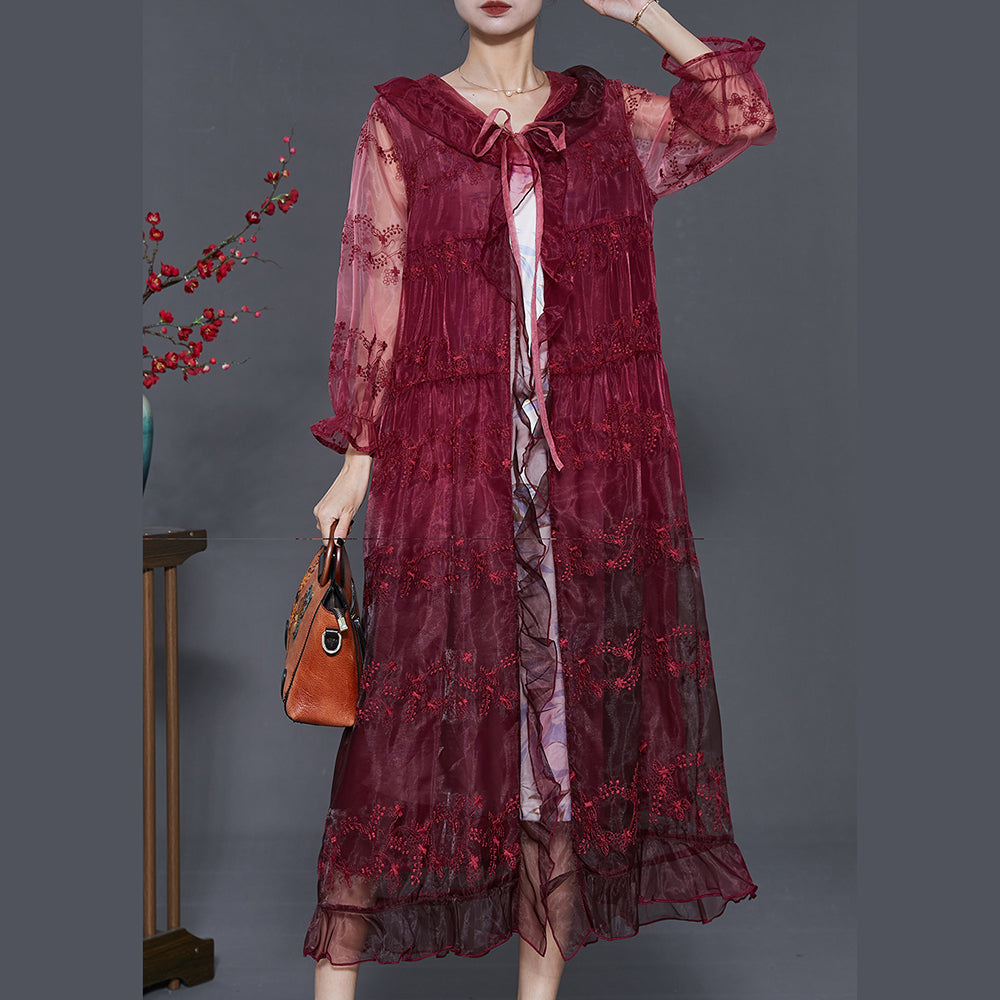Mulberry Embroidered Organza Hooded Cardigan Summer