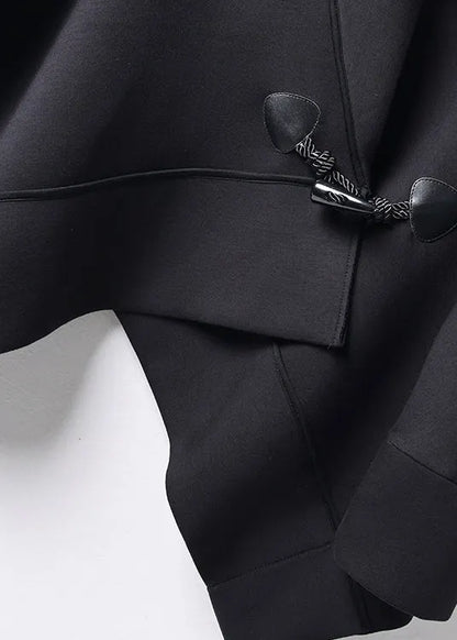 Organic Black Peter Pan Collar Button Cotton Trench Coats Batwing Sleeve
