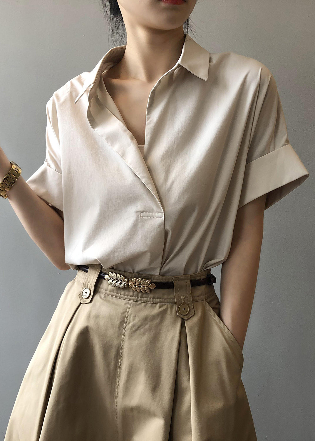 Apricot Peter Pan Collar Cotton Blouse Tops Summer