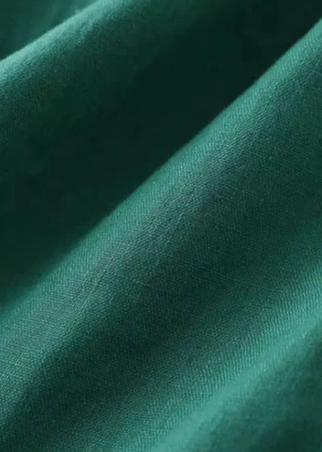 Loose Green Pockets Drawstring Linen Straight Pants Summer