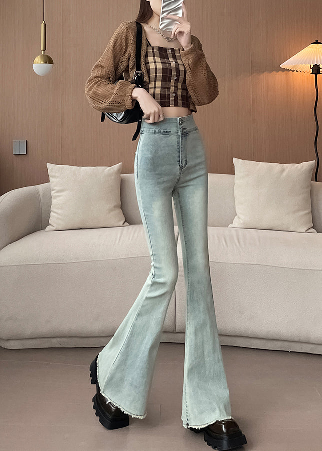 Light Blue High Waist Denim Bell-bottom Trousers Spring