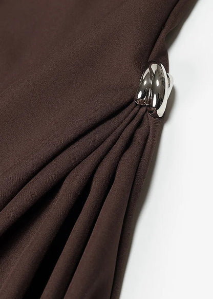 French Coffee Turtleneck High Waist Cotton Long Dress Sleeveless