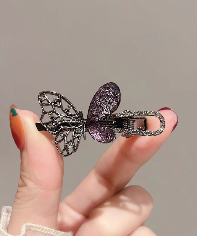 Fine Black Alloy Zircon Hollow Out Butterfly Hairpin Two-piece Set