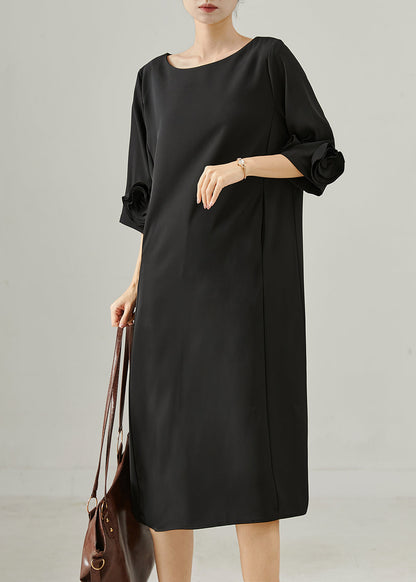 Black Three-dimensional Chiffon Dress Half Sleeve