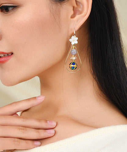 Colorblock Shellfish Flower 14k Gold Drop Earrings