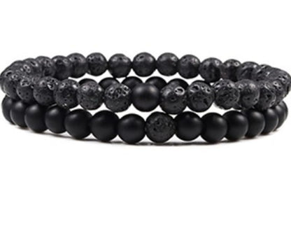 Black Lava Stone Couple Bracelet 2pc Set