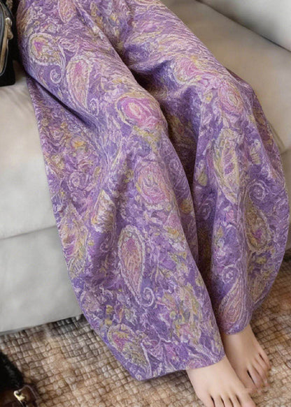 Purple Print Wide Leg Pants Summer