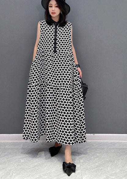 Black Peter Pan Collar Print Button Pockets Dress Sleeveless