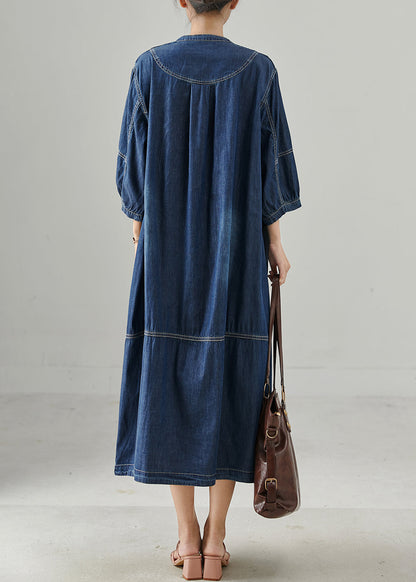 Navy Oversized Chinese Button Denim Dress Bracelet Sleeve Spring