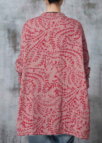 Red Oversized Print Cotton Coat Outwear Fall