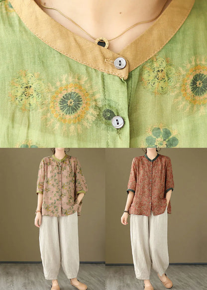 New Green Button Print Cotton 2 Piece Outfit Bracelet Sleeve