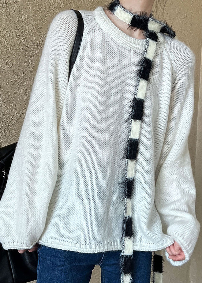 Loose Blue O Neck Knit Sweaters Long Sleeve