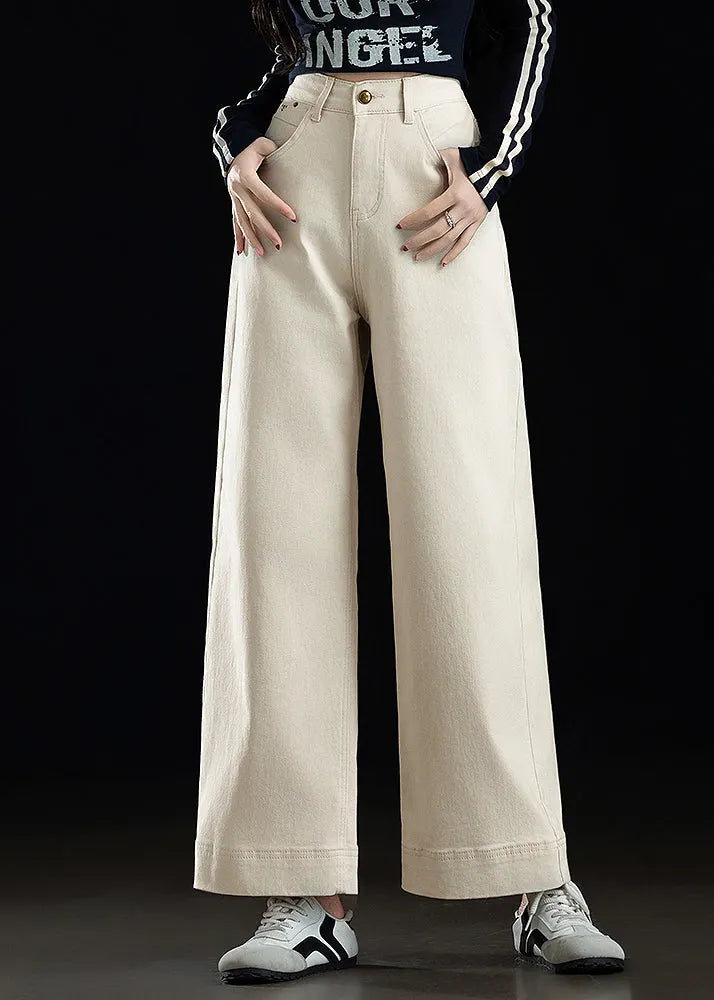 White Oversized Denim Straight Crop Pants Spring